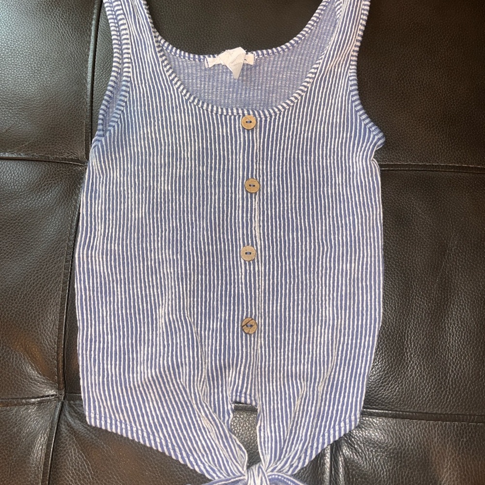 Striped Blue and White Button-Up Tank Top